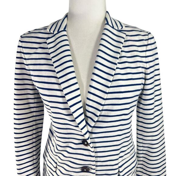 J.Crew Women's White & Blue Striped Stretch Blazer Jacket Size Small - Picture 2 of 15